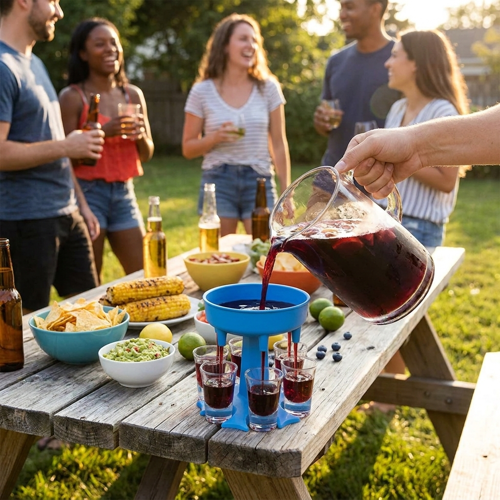 Six-port wine beverage dispenser in use