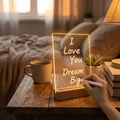 Note board LED night light in a cozy bedroom lifestyle setting